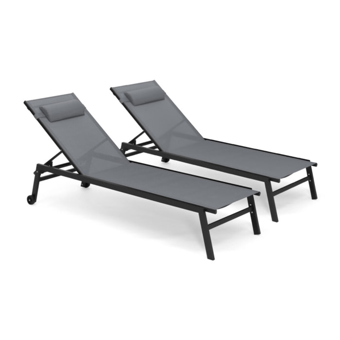 Transats inclinables Faro 5 positions noirs - lot de 2