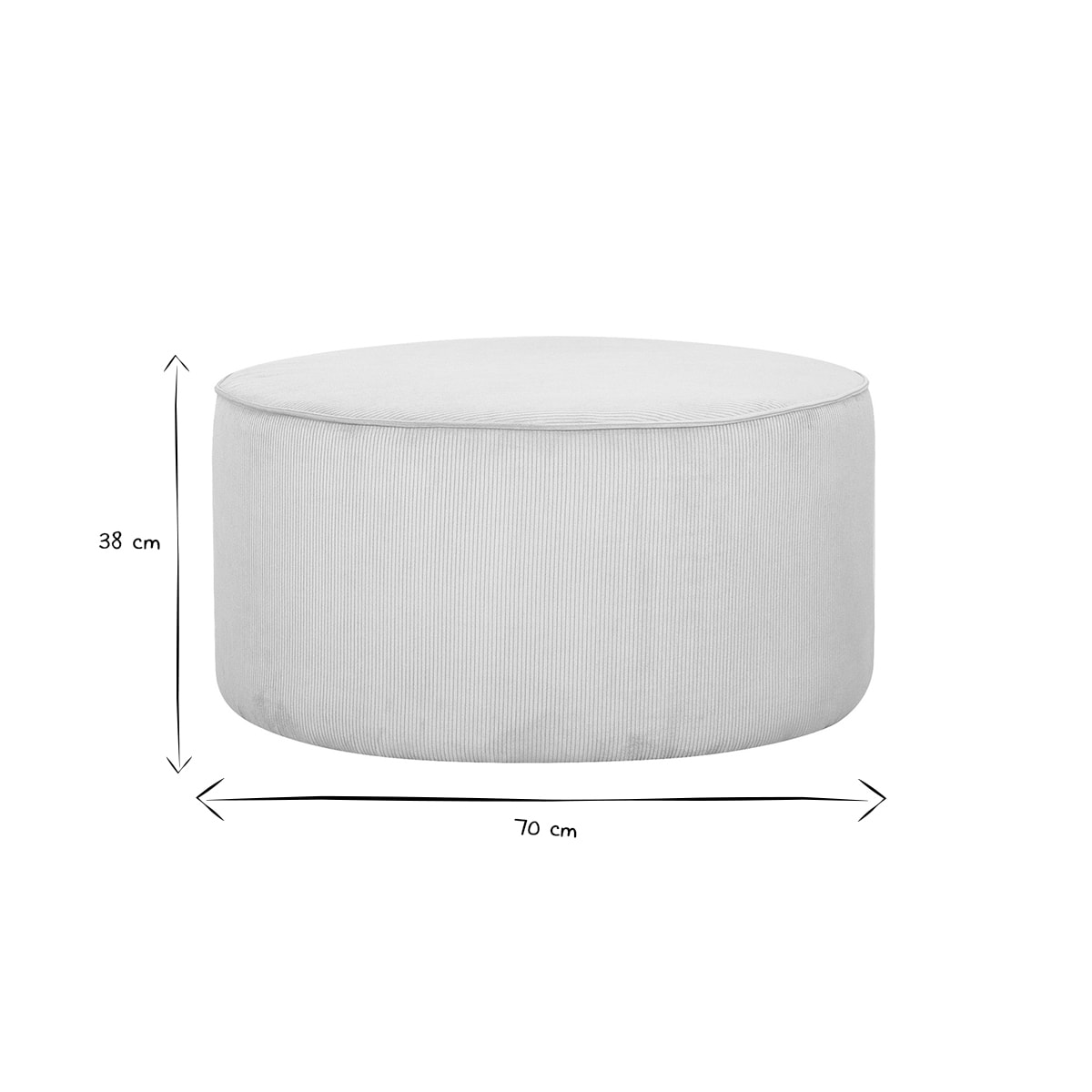 Pouf rond en tissu velours côtelé écru D70 cm LOUIS