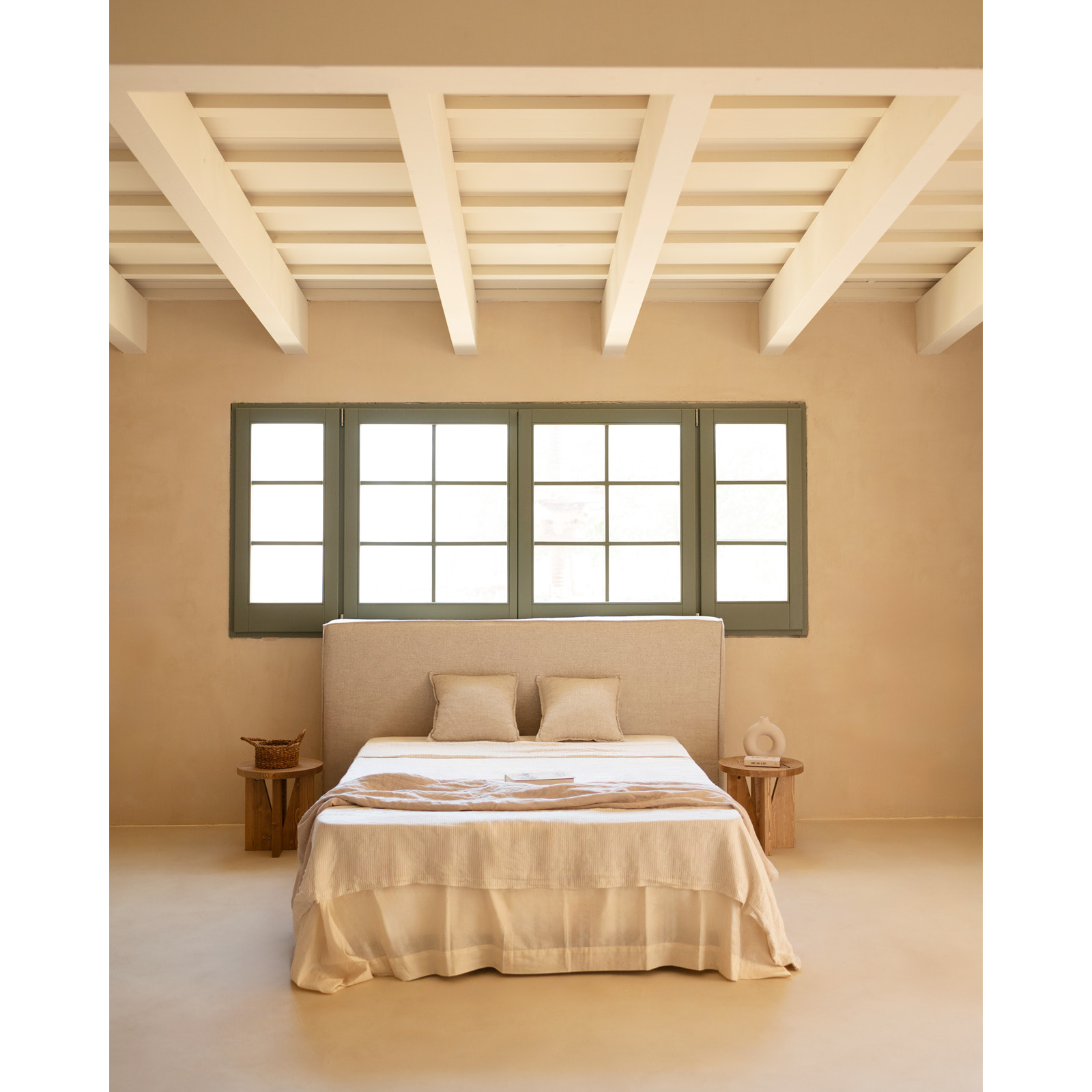 Tête de lit tapissée déhoussable en lin beige en différentes tailles