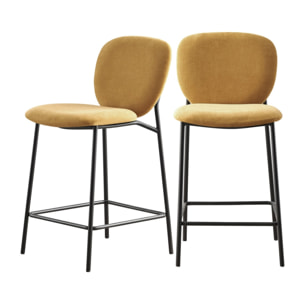 Dalby - Lot de 2 tabourets de bar en tissu et métal H65cm - Jaune moutarde