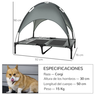 Cama Elevada para Mascotas Portátil con Toldo Extraíble Exterior 92x76x90 cm