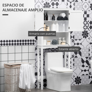 kleankin Mueble sobre Inodoro Armario Alto para Lavadora con 2 Puertas Balda Ajustable Interior y 1 Estante de Almacenaje para Baño WC Carga 30 kg Antivuelco 71x20,5x165 cm Blanco