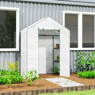 Invernadero de Exterior de 3 Niveles Invernadero de Jardín con Puerta Enrollable 2 Ventanas Estantes en Forma de U para Cultivo de Plantas en Terraza Patio 140x73x190 cm Blanco