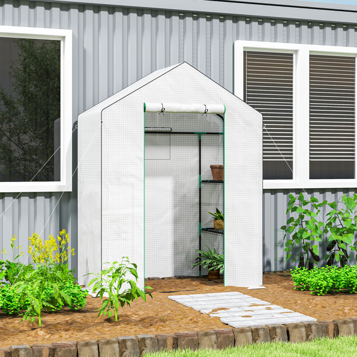 Invernadero de Exterior de 3 Niveles Invernadero de Jardín con Puerta Enrollable 2 Ventanas Estantes en Forma de U para Cultivo de Plantas en Terraza Patio 140x73x190 cm Blanco