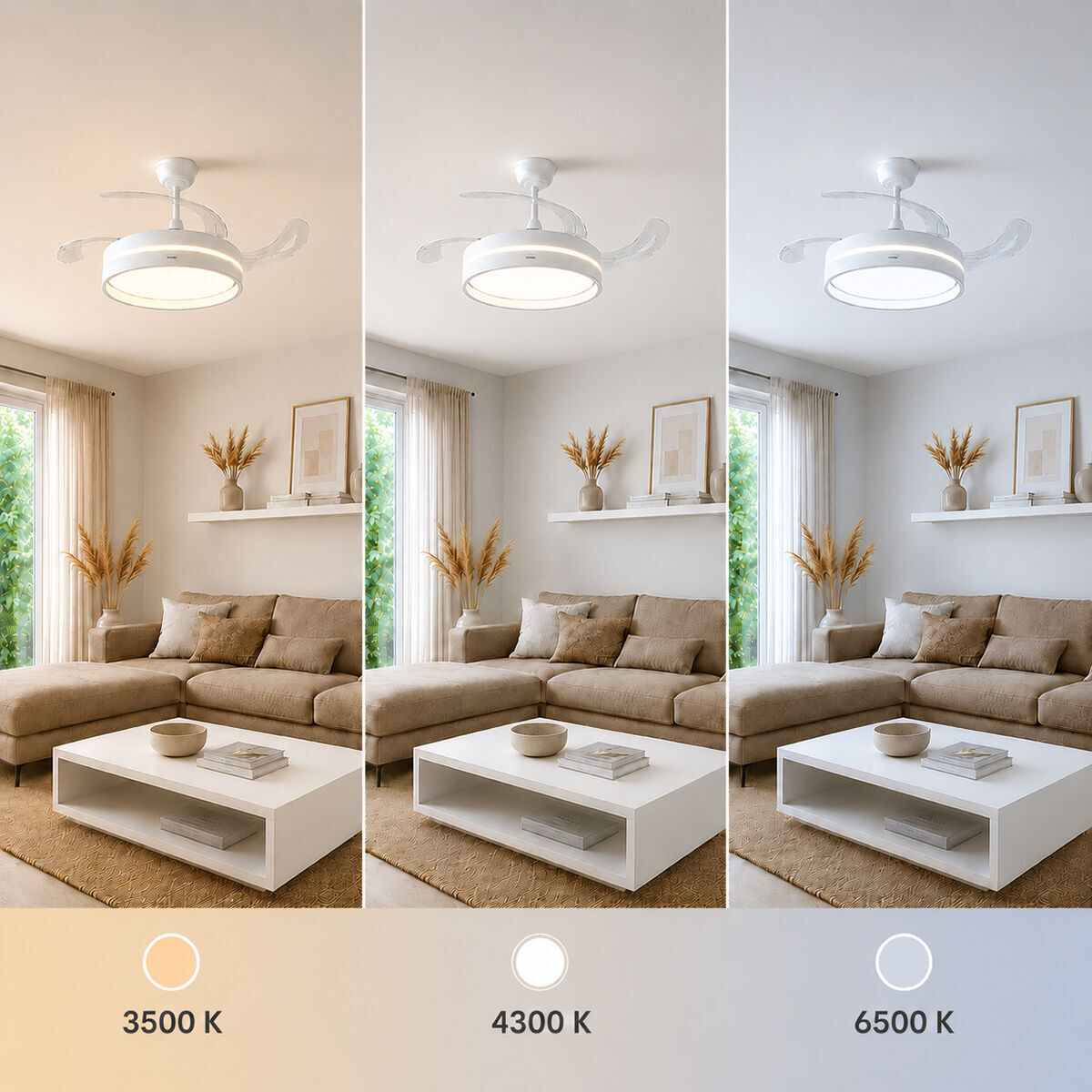 Ventilatore da Soffitto con Luce LED e 4 Pale Retrattili Keteez InnovaGoods Bianco 72 W Ø49-104 cm