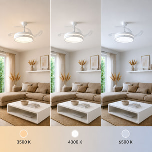 Ventilatore da Soffitto con Luce LED e 4 Pale Retrattili Keteez InnovaGoods Bianco 72 W Ø49-104 cm