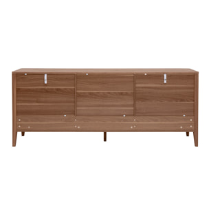 Buffet en bois foncé noyer 2 portes 3 tiroirs 180 cm BENJA