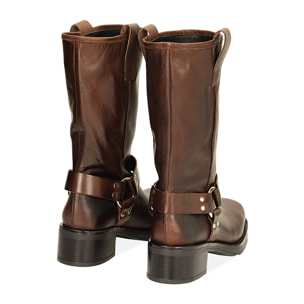 Botas de motorista de cuero marrón oscuro