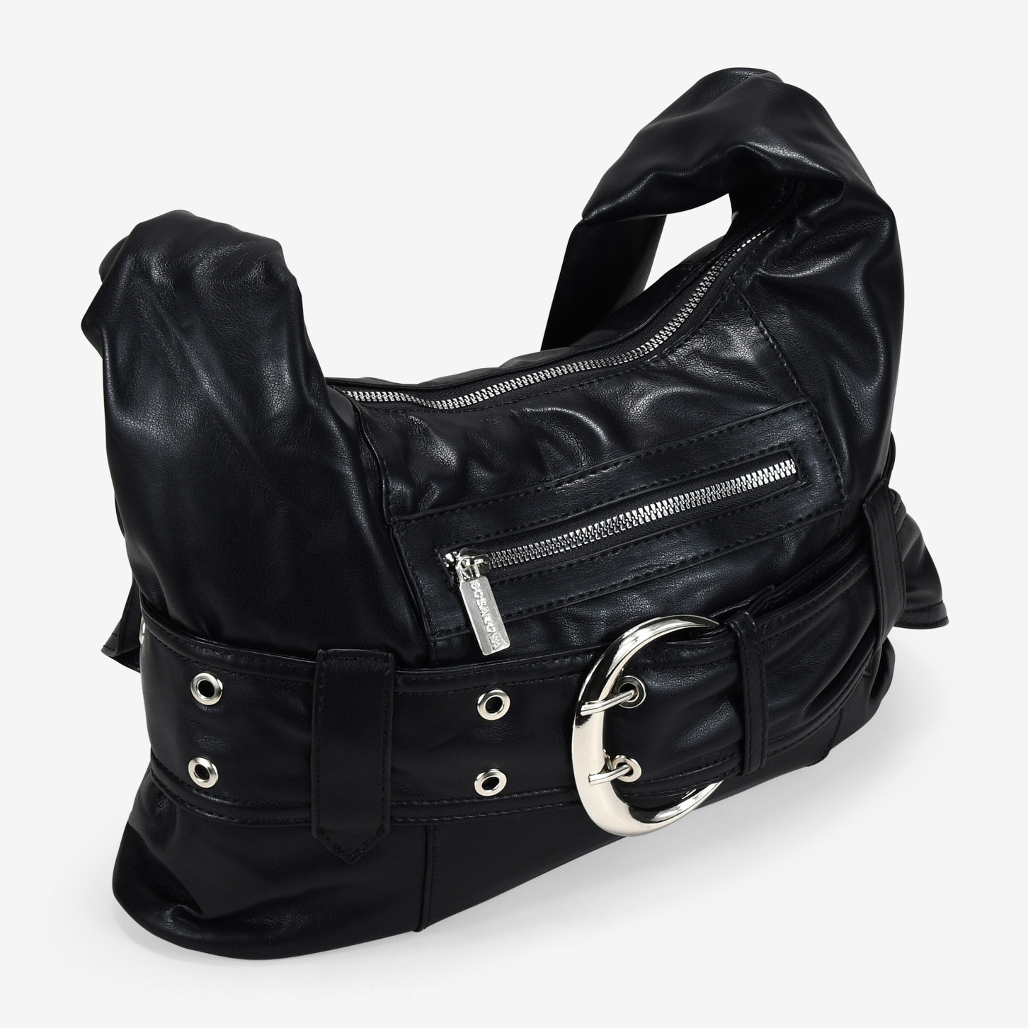 Bolso de hombro negro con maxi hebilla