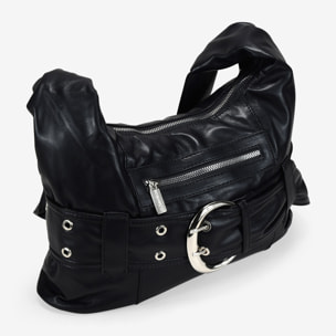 Bolso de hombro negro con maxi hebilla