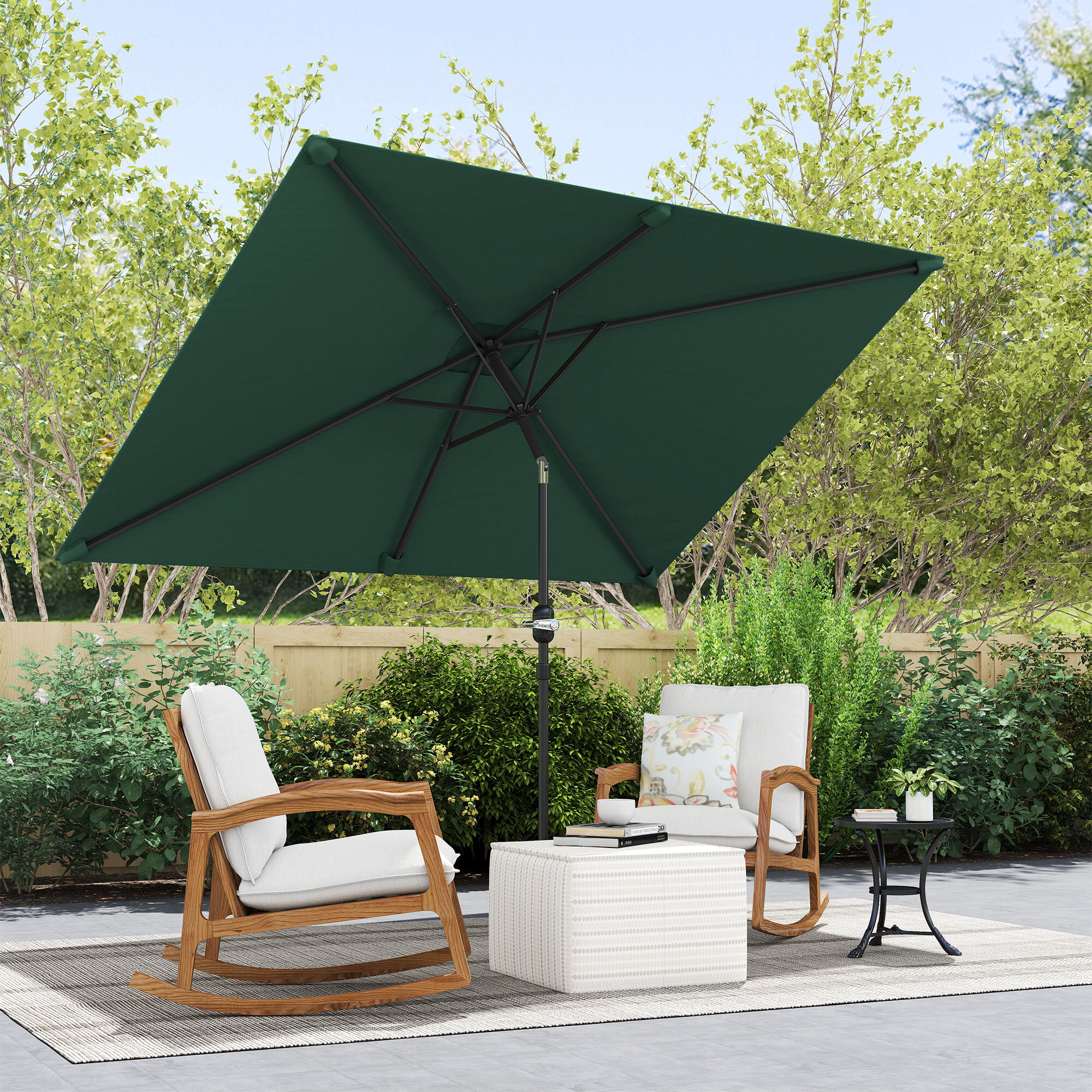 Parasol inclinable rectangulaire métal polyester haute densité 2,95L x 1,95l x 2,4H m vert