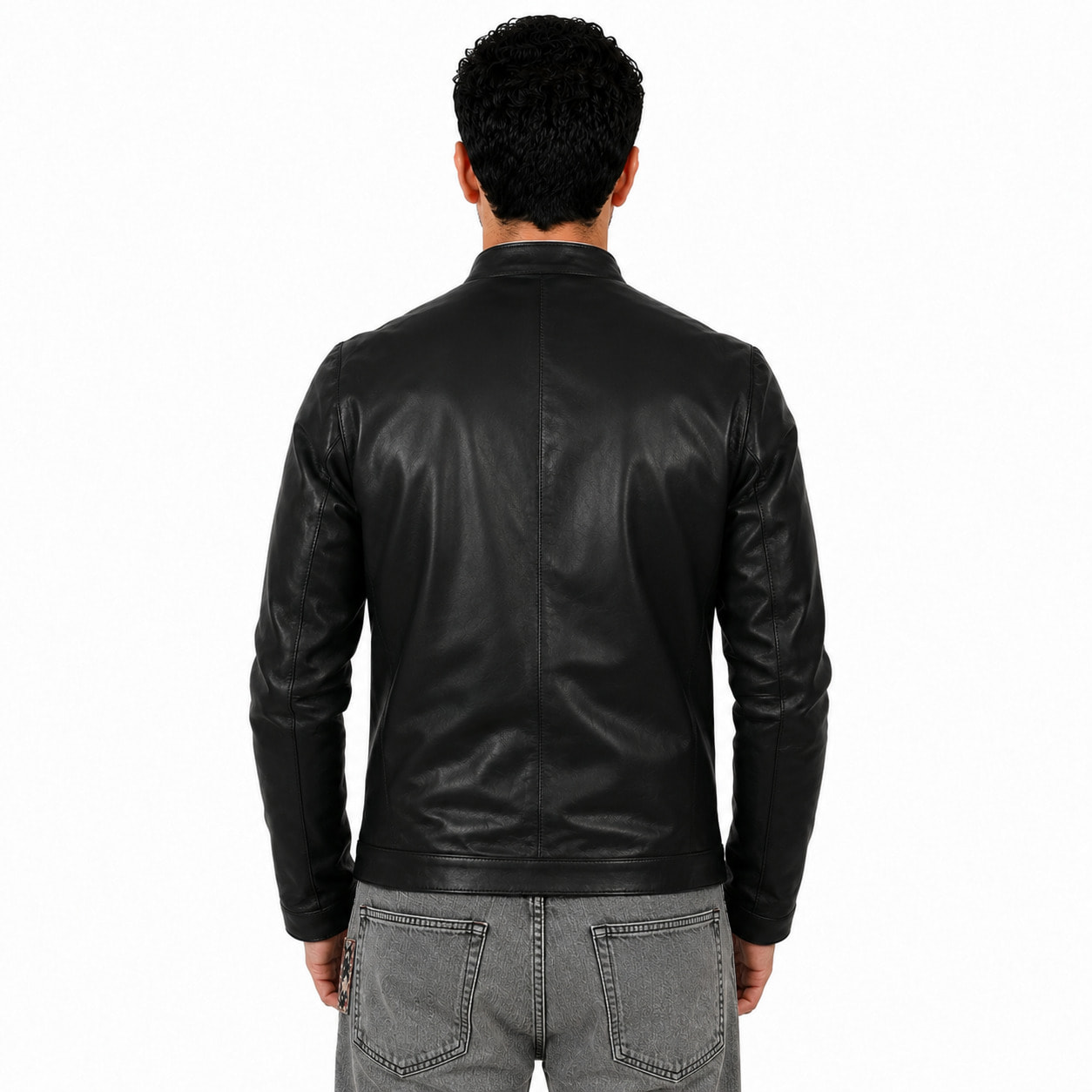 Giubbino in pelle di vitello nappa Nero-Slim Fit