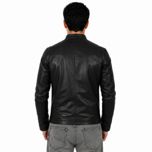 Giubbino in pelle di vitello nappa Nero-Slim Fit