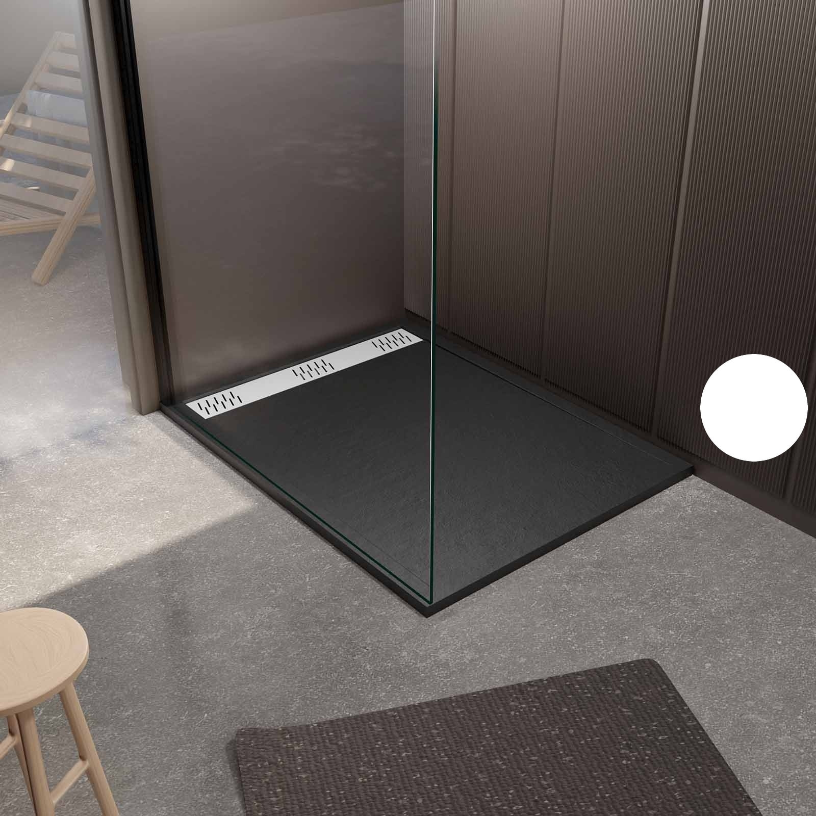 Receveur de douche en résine noir 80x120x3 cm effet pierre granit + grille linéaire blanche mate
