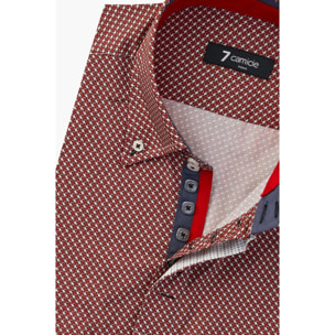 Camicia Uomo 2 Bottoni Button Down Slim Popeline Stampato Bordeaux e Panna