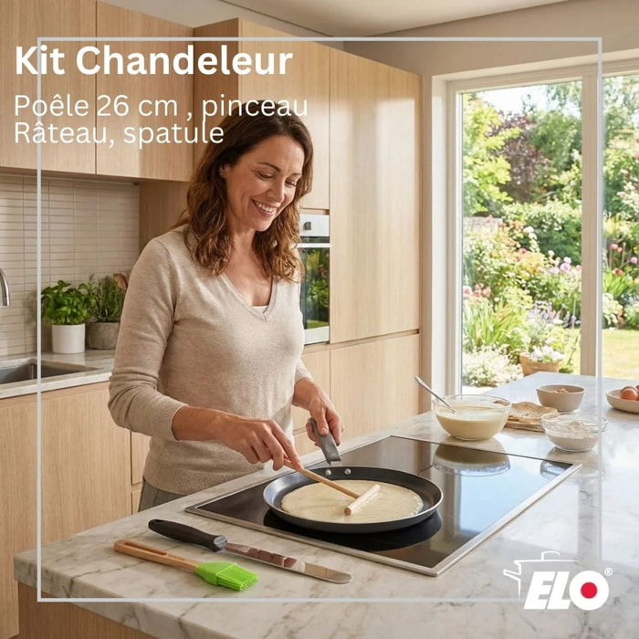 Set chandeleur crêpière 26 cm et 3 ustensiles Elo Ducato