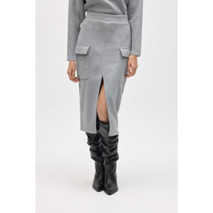 Gonna midi in stile cargo grigio caldo