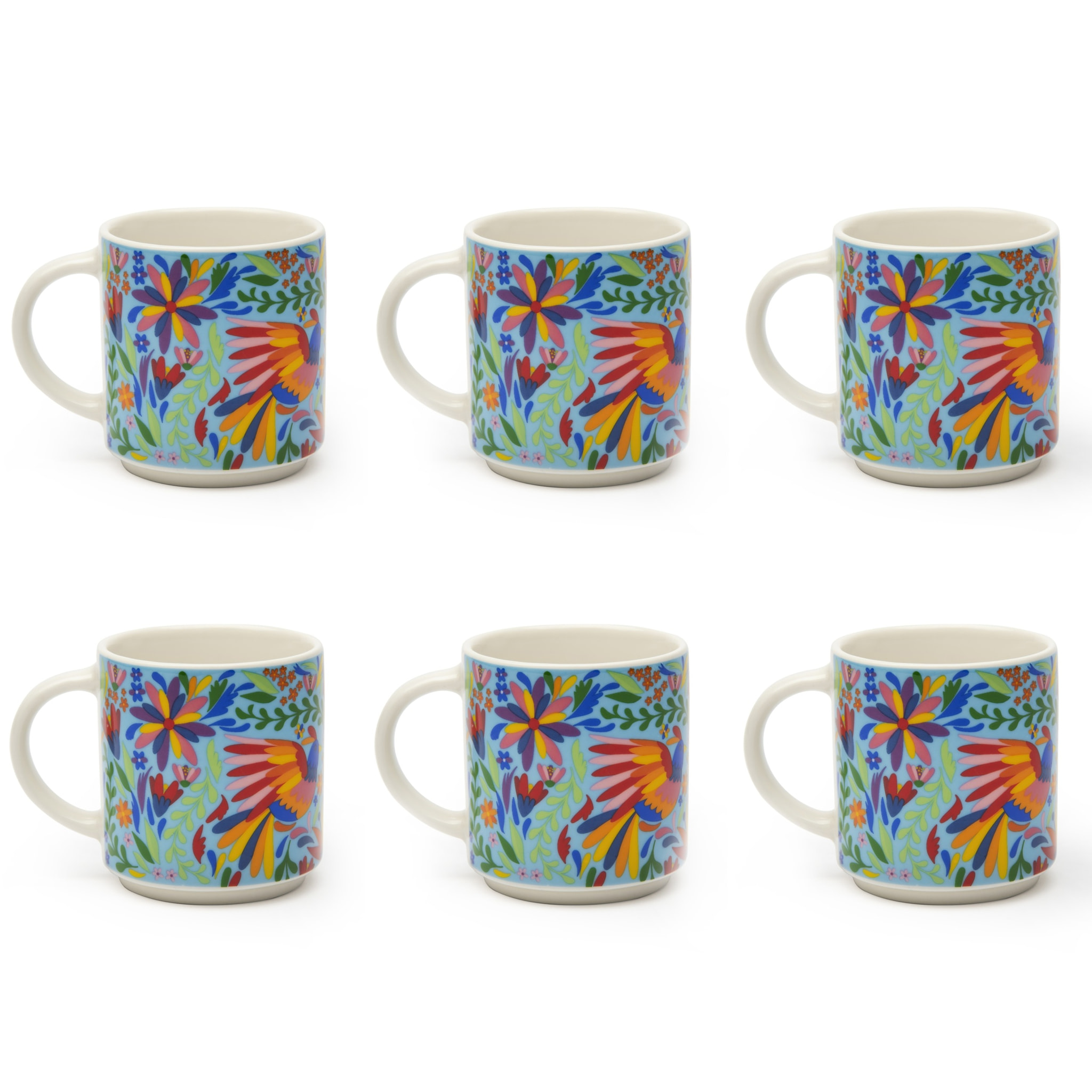 Set 6 Tasses à Café Excelsa – Mexican Flowers, New Bone China Multicolore