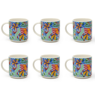Set 6 Tasses à Café Excelsa – Mexican Flowers, New Bone China Multicolore