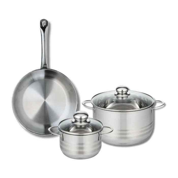 Ensemble de 1 Poêle de cuisson 28 cm et 2 faitouts 16 et 24 cm Elo Profi Brillant