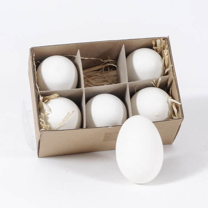 Uova Di Oca Vere, 6 Pezzi. Misure 7,5X5 Cm - Pezzi 4 - 17,5X8,5X12cm - Colore: Bianco  - Bianchi Dino - Uova Decorate, Naturali, Nidi E Decori Pasquali