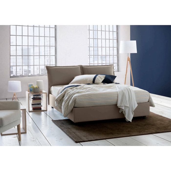 Letto matrimoniale Amelinda, Letto contenitore con rivestimento in tessuto, 100% Made in Italy, Apertura frontale, con materasso Cm 160x190 incluso, Tortora