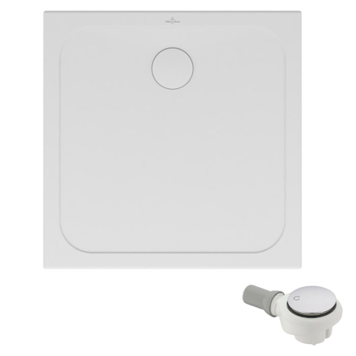 Receveur de douche antidérapant 80 x 80 Lifetime Plus Cerasoft céramique blanc + Bonde chromé