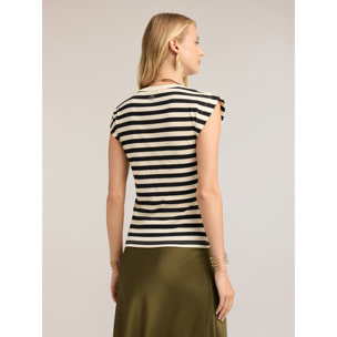 Motivi - T-shirt a righe in jersey a coste - Nero