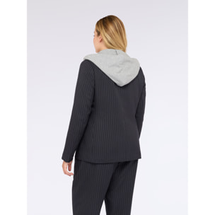 Fiorella Rubino - Blazer gessato con cappuccio in felpa staccabile - Blu