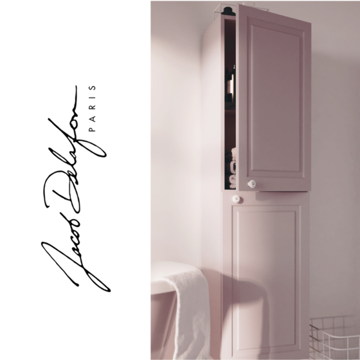 Pack meuble vasque 3 trous Cléo 1889 rose velours + colonne droite + mélangeur croisillons or