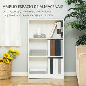 HOMCOM Estantería Librería con 3 Compartimentos de Almacenaje Libros CDs Plantas para Salón Estudio Dormitorio 62,2x24x102,4 cm Blanco