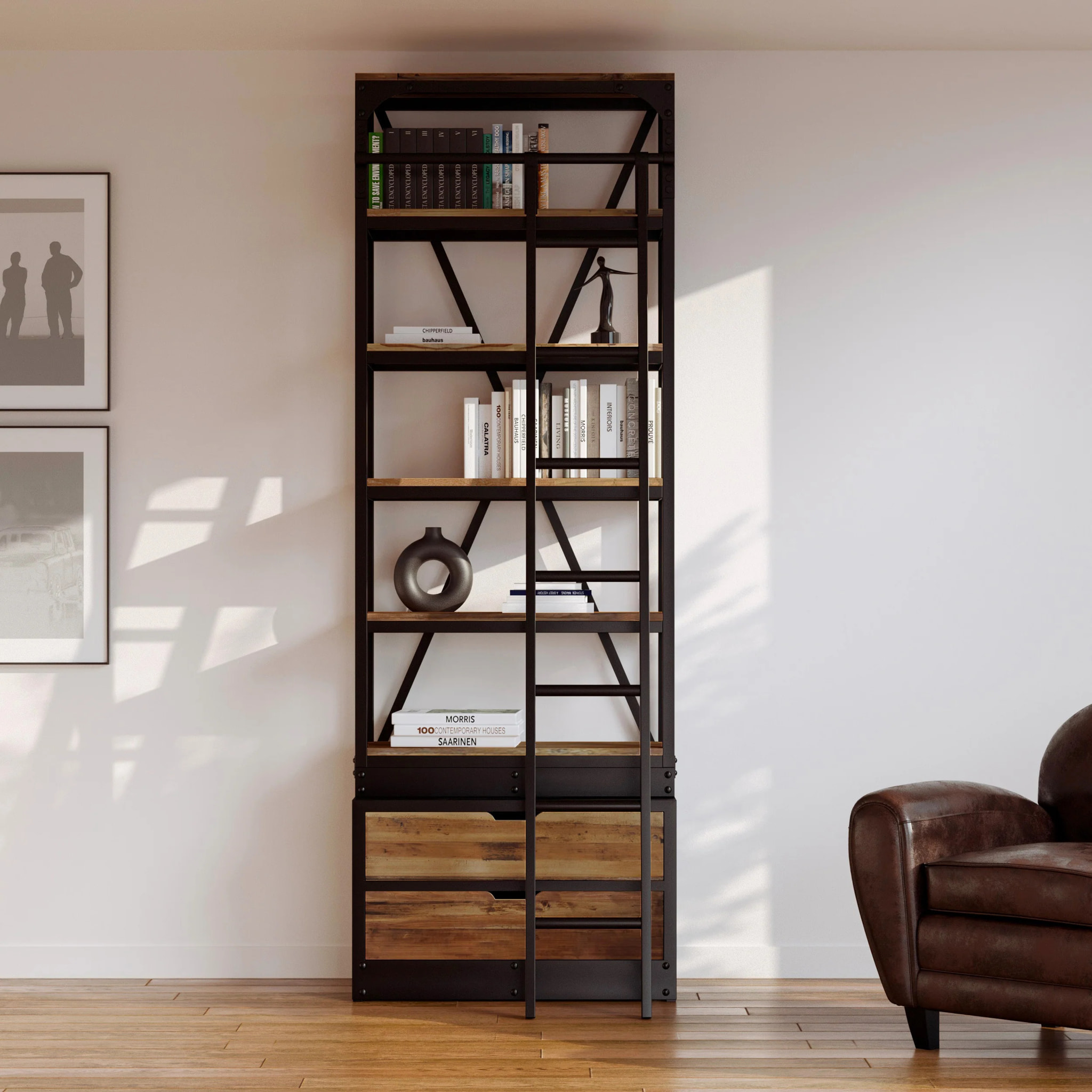 Ensemble de 2 bibliothèques en bois et métal - Kasi