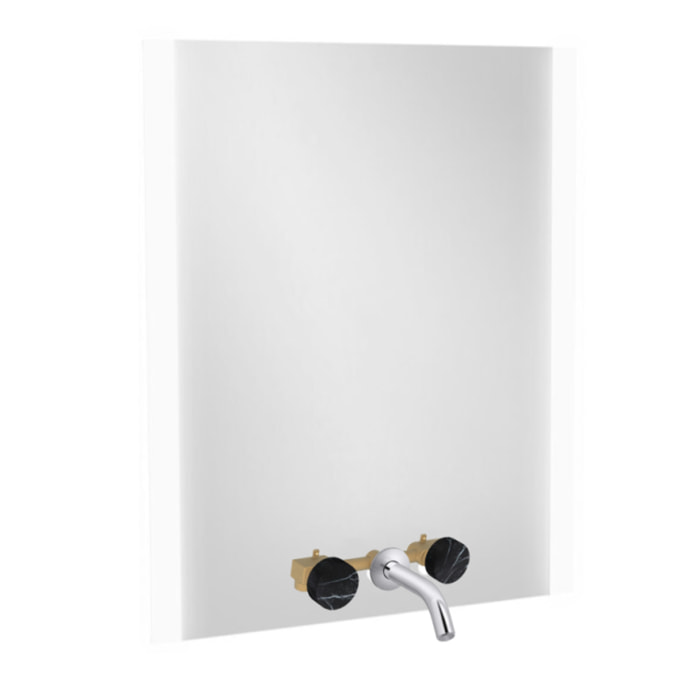 Miroir 3 trous 80 cm + mélangeur lavabo encastré 3 trous Grands Boulevards marbré orage et chromé