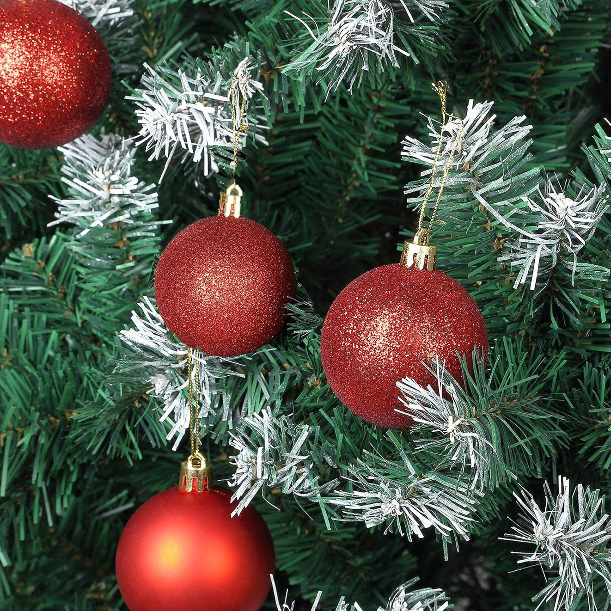 Paquete de 100 bolas color rojo de navidad en diferentes acabados y tamaños