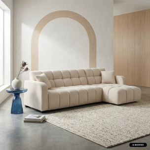 Canapé d'angle réversible tissu capitonné 3 places DOT