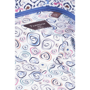 camicia uomo 1 bottone button down slim Popeline Stampato Bianco e Blu