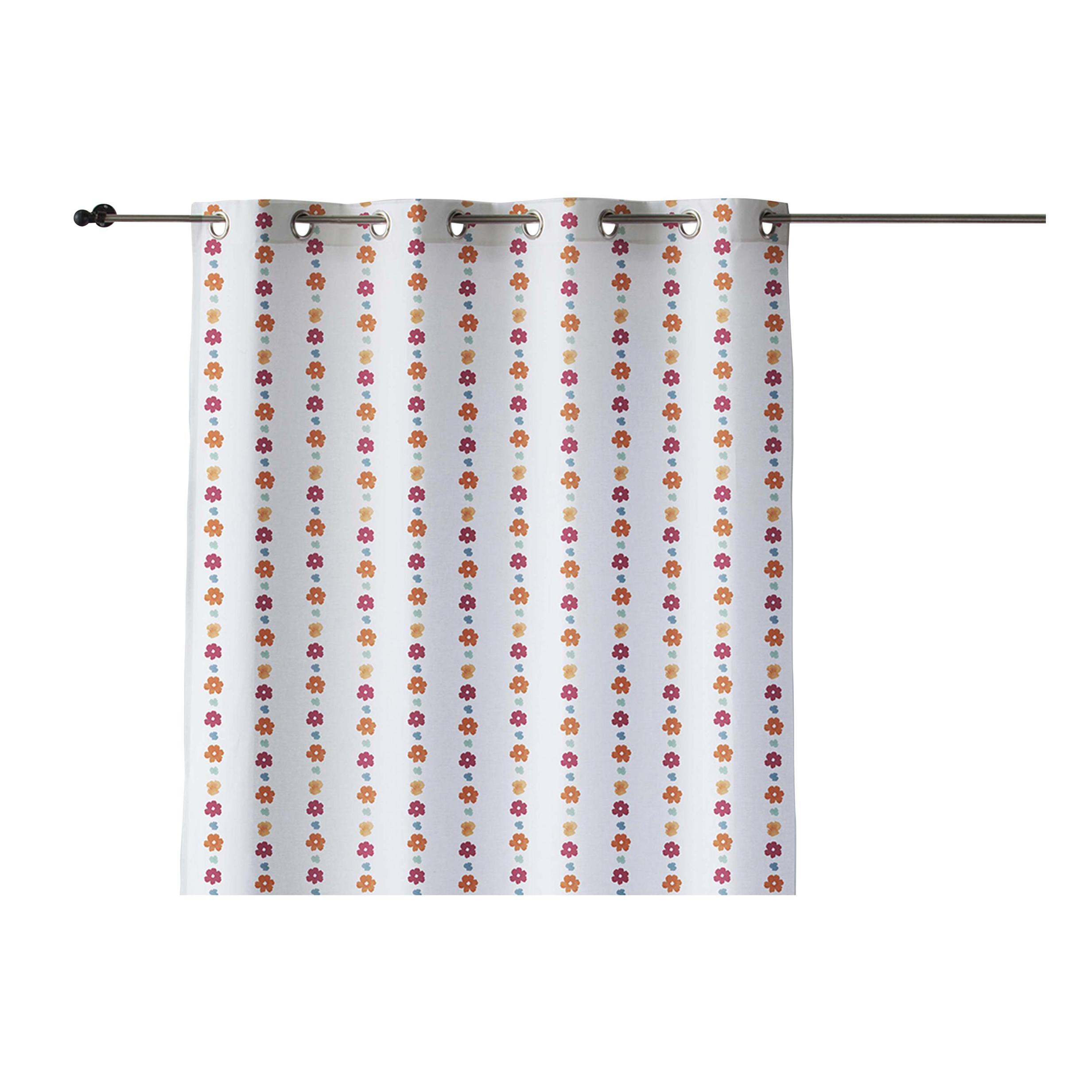 Purline - Rideau 100% coton 1 pièce blanc à motifs fleurs 200x260