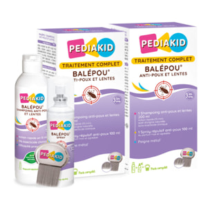 PEDIAKID - Traitement complet Balépou anti-poux et lentes - 1 Shampoing Anti-Poux et Lentes 200 ml + 1 Spray Répulsif 100 ml + 1 peigne - Lot de 2