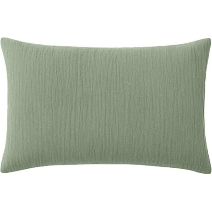 Paire de Taies d'oreiller gaze de coton lavé vert givrée