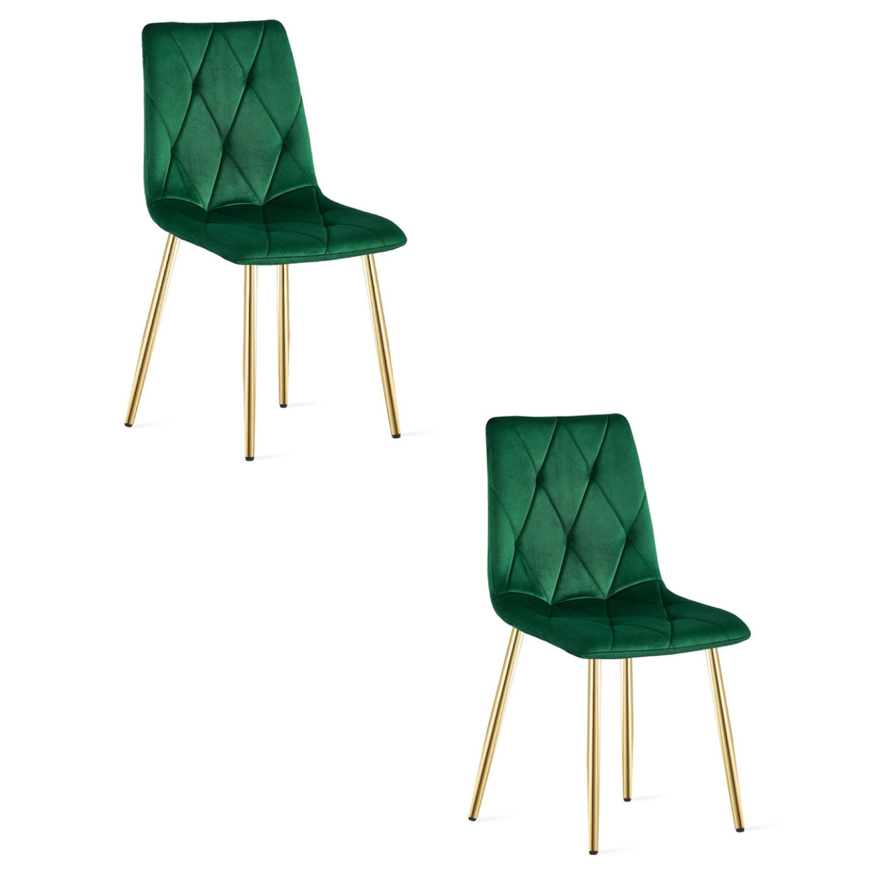 Set di 2 sedie Libra in velluto verde smeraldo e gambe oro