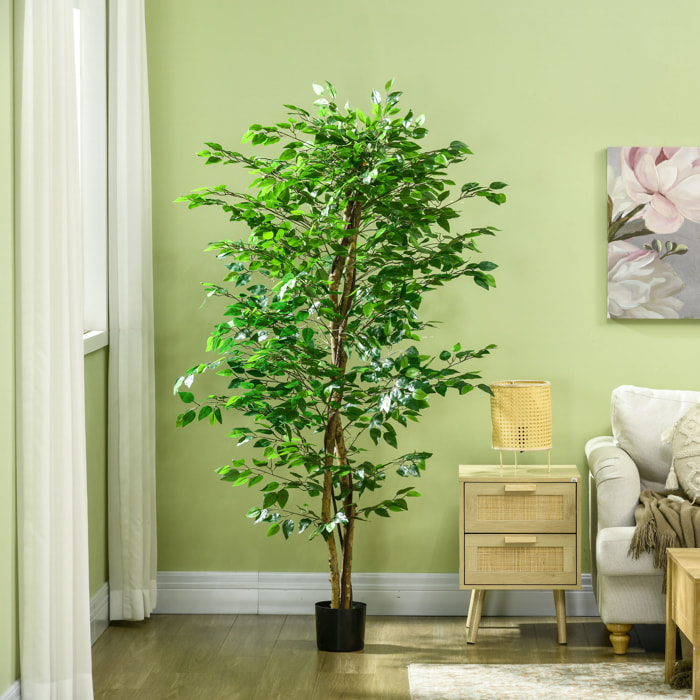 Arbre artificiel plante artificiel ficus hauteur 1,8 m tronc branches liane lichen feuilles grand réalisme pot inclus