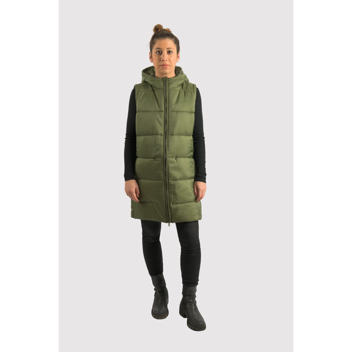 Chaleco para mujer ECOON Barcelona Long Vest - verde oscuro