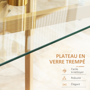 Table à manger style nordique 4 pers. dim. 120 x 60 x 76 cm piètement acier effet bois plateau verre trempé 8 mm