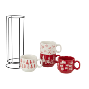 J-Line tasse Noël Dolomie - céramique - rouge/blanc - boîte de 4