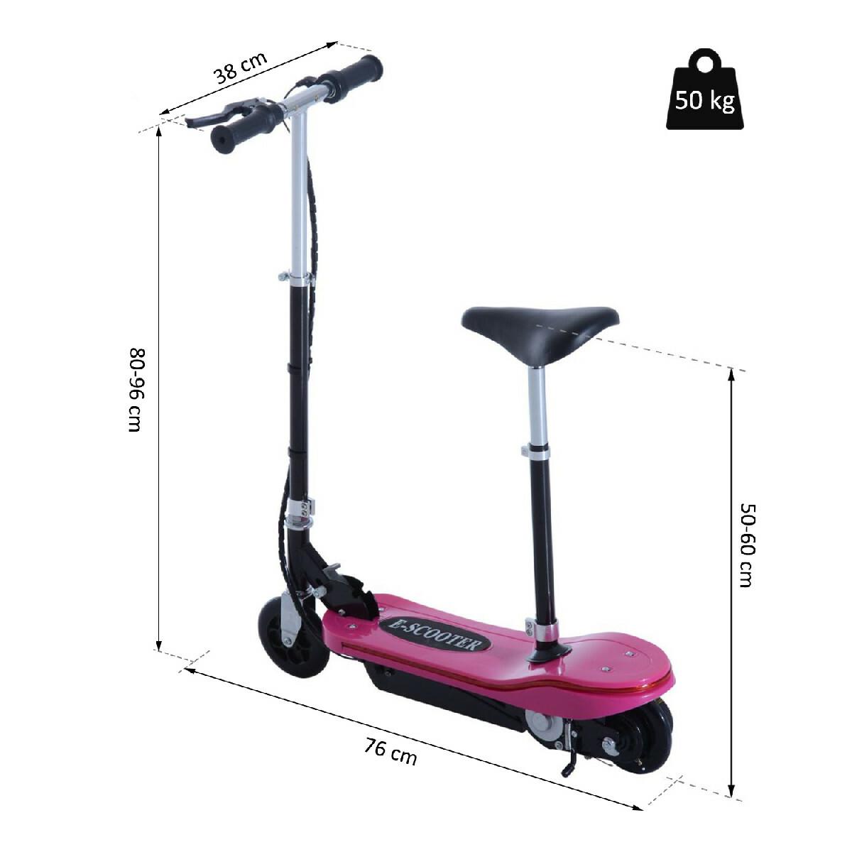 Trottinette électrique pliable 120 W enfant 7 à 12 ans lumière LED hauteur guidon et selle réglable 10 Km/h max. rose