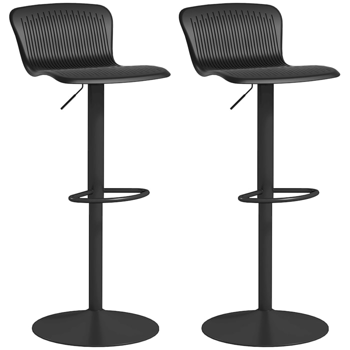 Lot de 2 tabourets de bar design réglables pivotants repose-pied métal PP noir