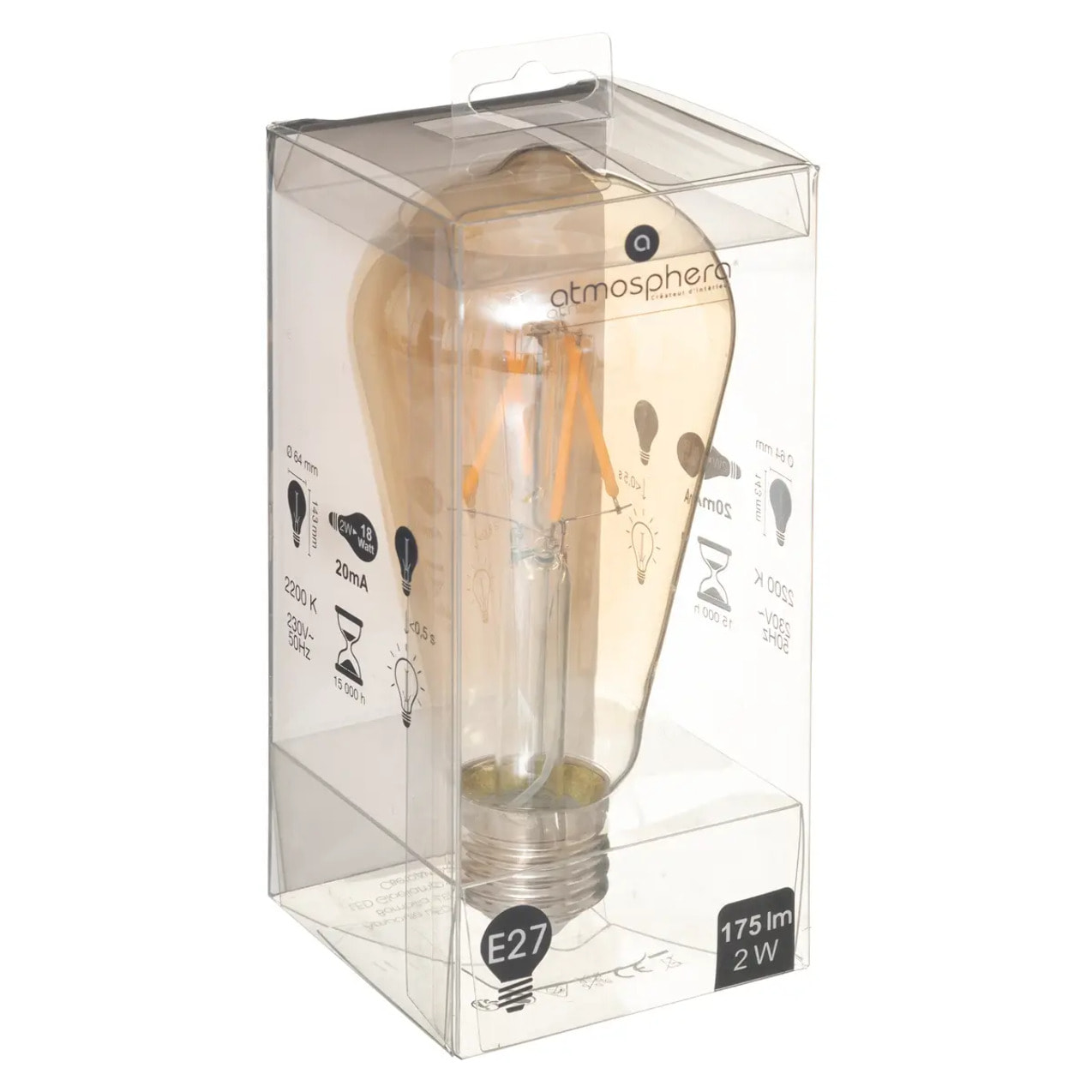 Ampoule LED "Larme" ambrée - filament droit E27