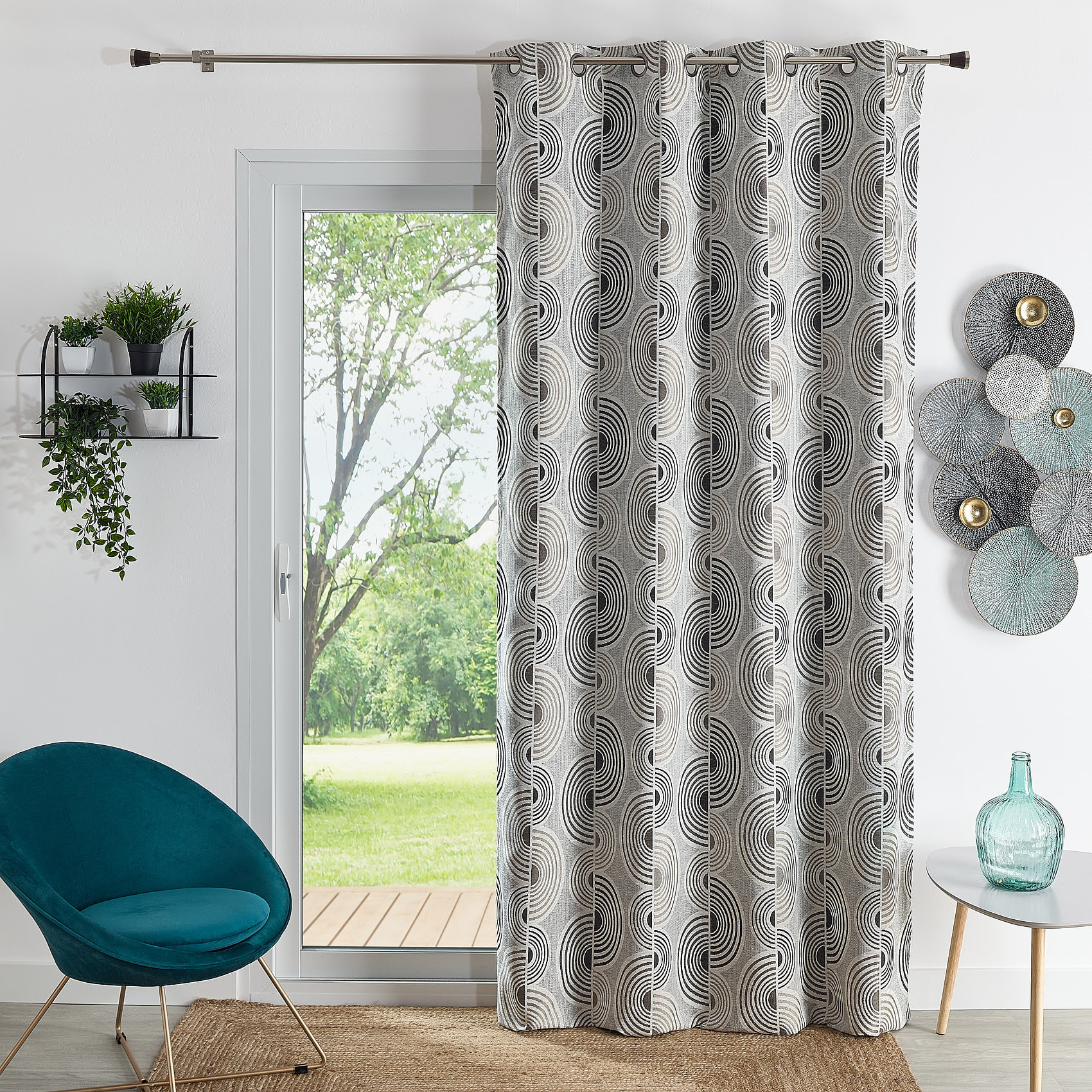 Rideau Jacquard Motif Demi-Cercles - Noir