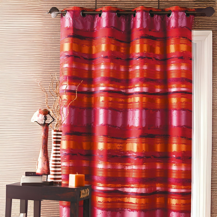 Double Rideau ameublement Jacquard rayés - Rouge Orangé