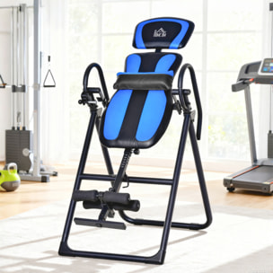 HOMCOM Tabla de Inversión Plegable con Ruedas, Altura Ajustable 140-203 cm, Banco de Inversión con Cinturón de Seguridad y Soporte de Lumbar, para Aliviar Espalda y Mejorar la Circulación
